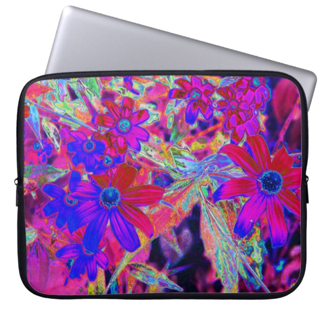 Psychedelic Retro Crimson och Magenta Wildblommor Laptop Fodral (Framsidan)