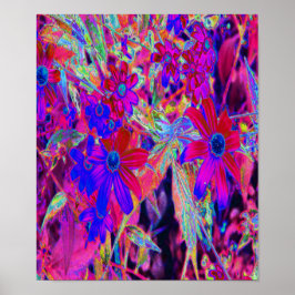 Psychedelic Retro Crimson och Magenta Wildblommor Poster