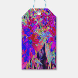 Psychedelic Retro Crimson och Magenta Wildblommor Presentetikett