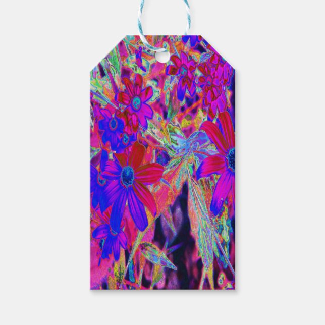 Psychedelic Retro Crimson och Magenta Wildblommor Presentetikett (Framsidan)