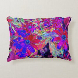 Psychedelic Retro Crimson och Magenta Wildblommor Prydnadskudde