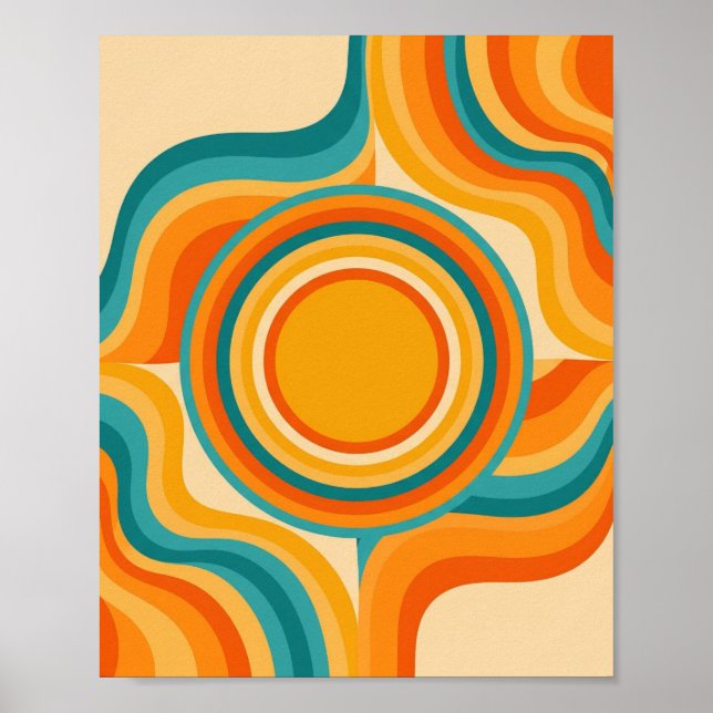 Psychedelic Retro Swirl - Modern konst i mitten av Poster (Framsidan)