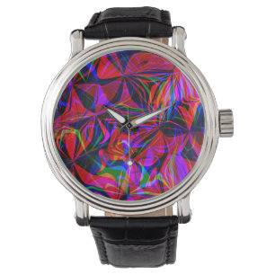 Psychedelic Röda Mix Abstrakt Färgrik Armbandsur