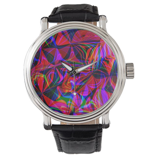 Psychedelic Röda Mix Abstrakt Färgrik Armbandsur (Framsida)