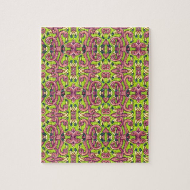 PSYCHEDELIC ROSA FLAMINGO PUZLE Spegel Image Pussel (Vertikal)