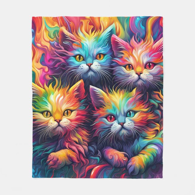Psychedelic Sassy Kitten Fleecefilt (Framsidan)