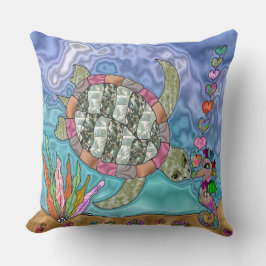 Psychedelic Sea Turtle Seahorse Kiss Kudde