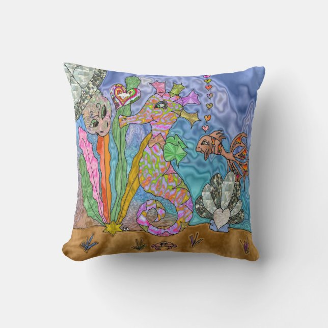 Psychedelic Seahorse Sea Turtle Art Pillow Kudde (Framsida)