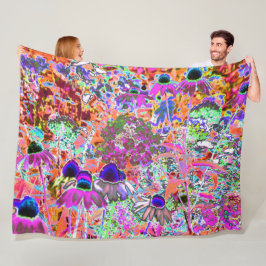 Psychedelic Shock rosa and Lime Green Garden Flowe Fleecefilt