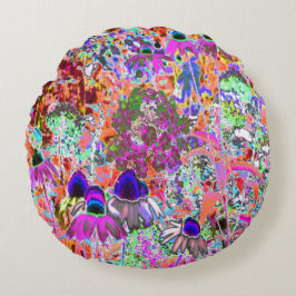 Psychedelic Shock rosa and Lime Green Garden Flowe Rund Kudde