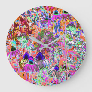 Psychedelic Shock rosa and Lime Green Garden Flowe Stor Klocka