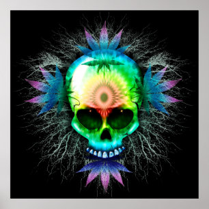 Psychedelic skalleaffischer poster