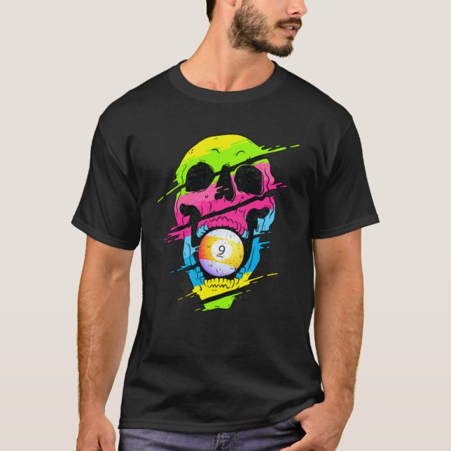 Psychedelic Skull Billiards färgstark T Shirt (Framsida)