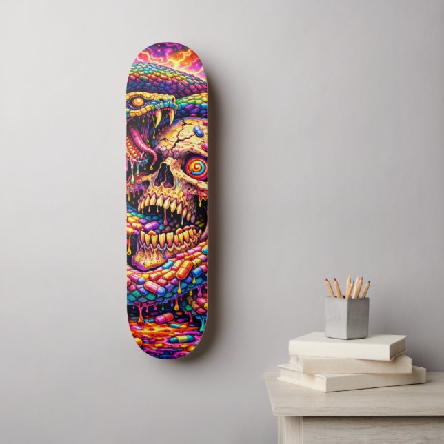Psychedelic Skull Snake Skateboard Deck (Väggkonst)