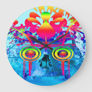 Psychedelic Skull Stor Klocka