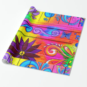 psychedelic slående in papper för hippie70-tal presentpapper