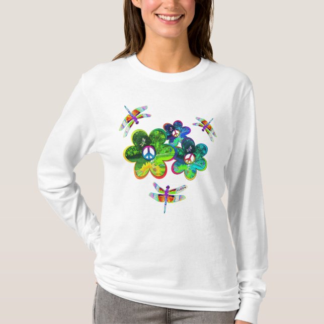 Psychedelic slända för flower power t shirt (Framsida)