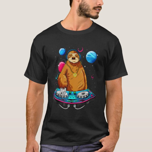 Psychedelic Sloth DJ EDM Raver Trance Music Festiv T Shirt (Framsida)