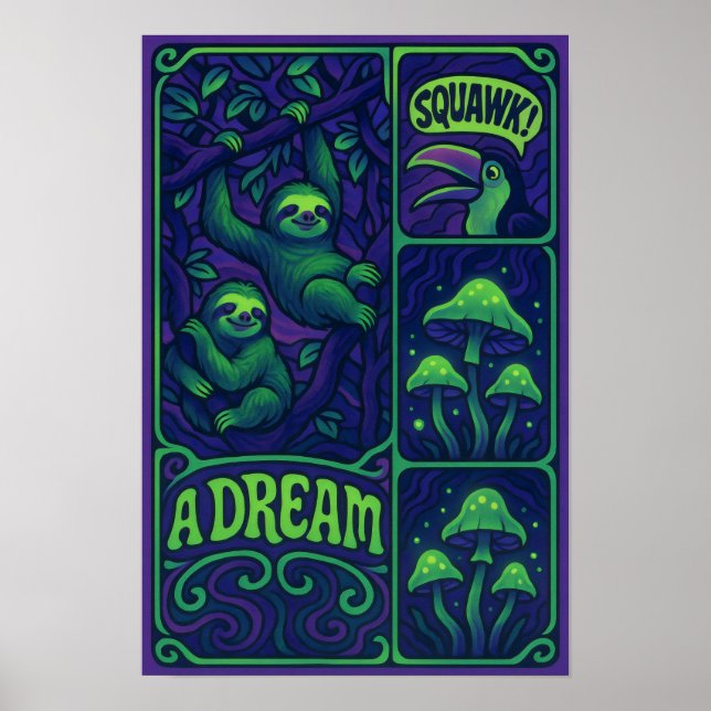 Psychedelic Sloth Jungle Poster (Framsidan)