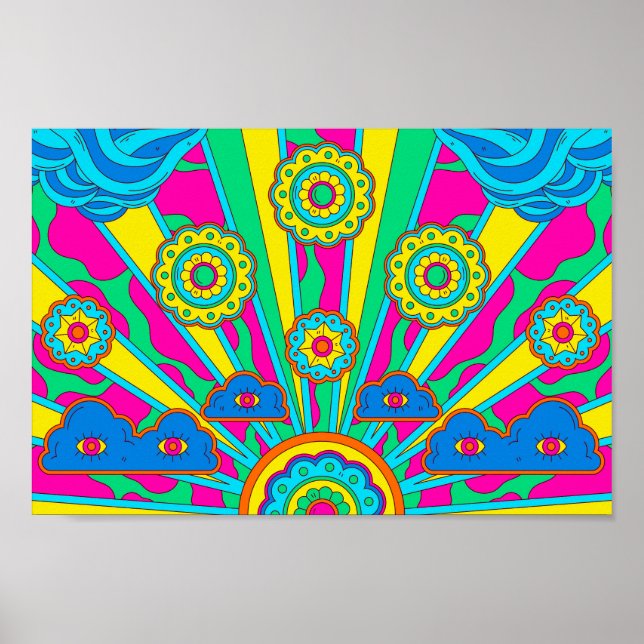 Psychedelic Sol, Clouds and Flowers Poster (Framsidan)