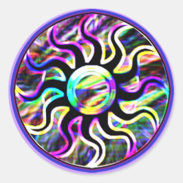 Psychedelic Sol och Måne Stickers Runt Klistermärke