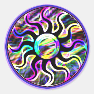 Psychedelic Sol och Måne Stickers Runt Klistermärke