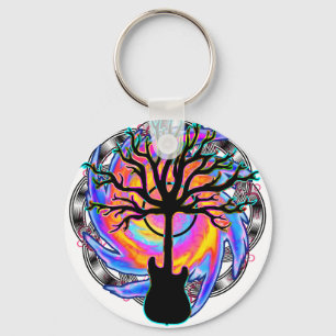 "Psychedelic Sonic Cyclone" surreal guitar art Nyckelring