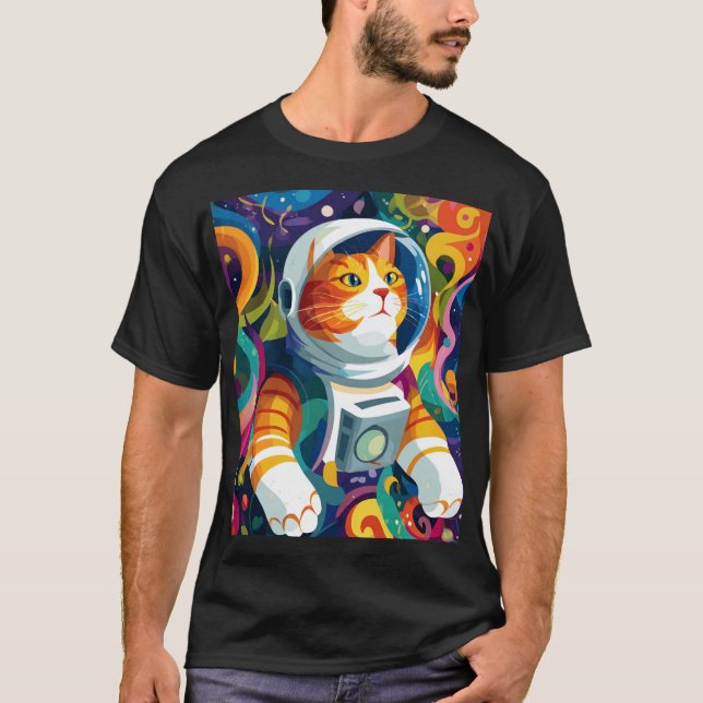 Psychedelic Space Cat Astronaut – Trippy Cosmic Ko T Shirt (Framsida)
