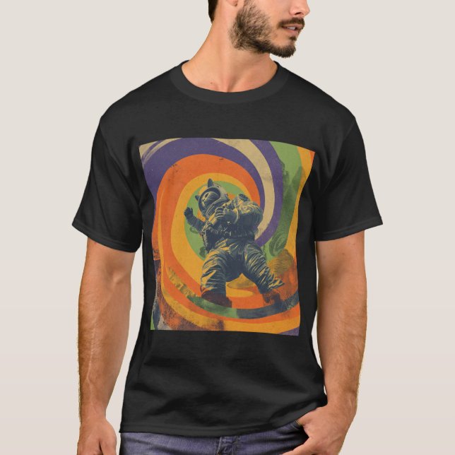 Psychedelic Space Cat – Trippy Astronaut Poster T Shirt (Framsida)