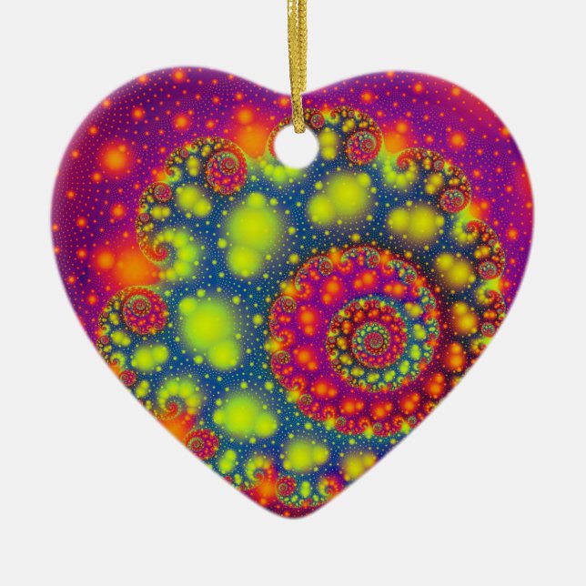 Psychedelic Spiral Neon Decorative Abstrakt Art Julgransprydnad Keramik (Framsidan)