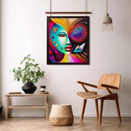 Psychedelic Spiral Woman Rainbow Energy Abstrakt Poster