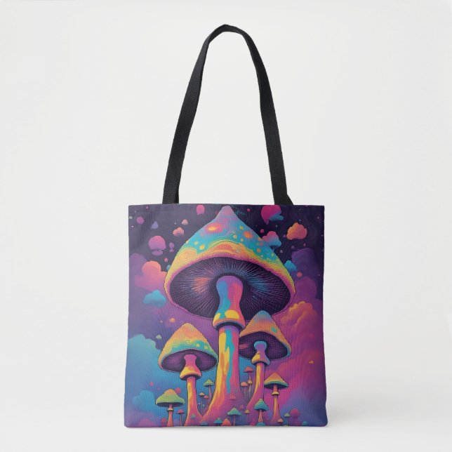 Psychedelic Spirit Shroom Garden Tote Bag Tygkasse (Framsida)