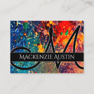 Psychedelic Splatter Monogram för regnbåge Abs Visitkort