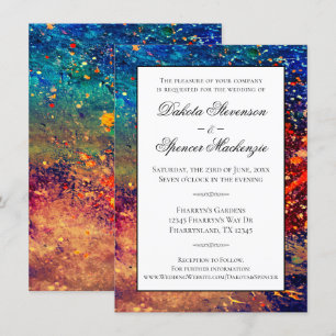 Psychedelic Splatter Rainbow Abstrakt Bröllop Inbjudningar