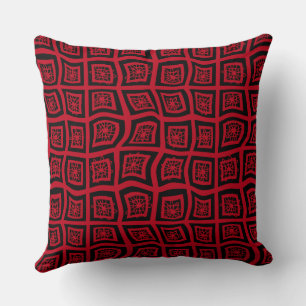 Psychedelic Square Prisms Check Red Black Blommigt Kudde