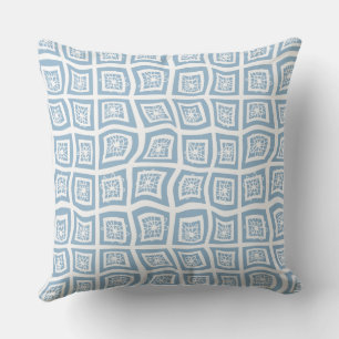 Psychedelic Square Prisms Check White Blue Blommig Kudde