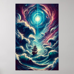 Psychedelic Stormy Sea Nebula Poster