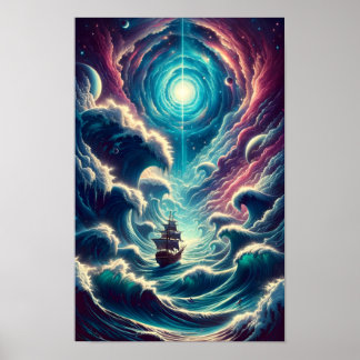 Psychedelic Stormy Sea Nebula Poster