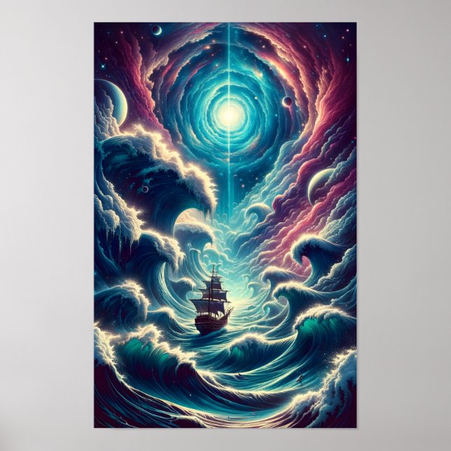 Psychedelic Stormy Sea Nebula Poster (Framsidan)