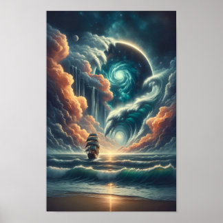 Psychedelic Stormy Sea Nebula Poster