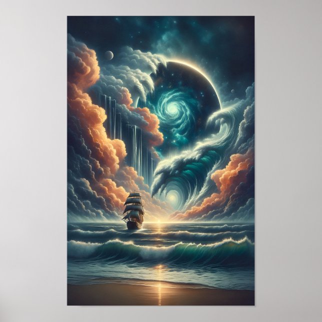 Psychedelic Stormy Sea Nebula Poster (Framsidan)