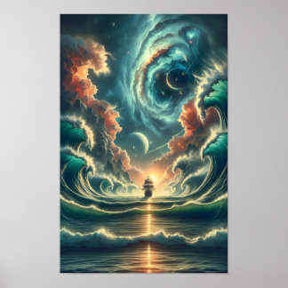 Psychedelic Stormy Sea Nebula Poster