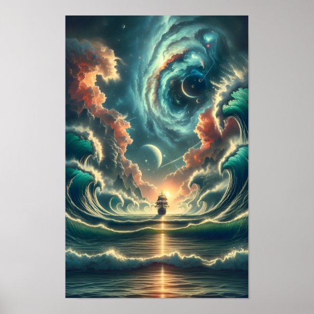 Psychedelic Stormy Sea Nebula Poster (Framsidan)
