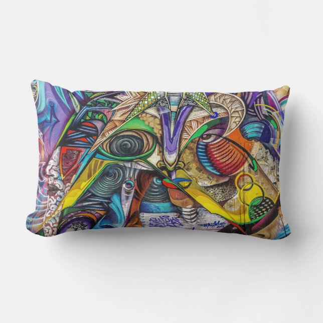 Psychedelic Street Art - Abstrakt Graffiti Kudd Lumbarkudde (Framsida)