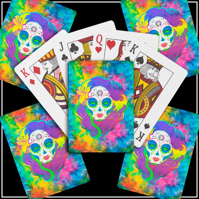 [Psychedelic Sugar Skull] Regnbåge Tie-Dye Calaver Casinokort (Psychedelic Sugar Skull Tie-Dye Playing Cards, exclusively by Col's Creations)