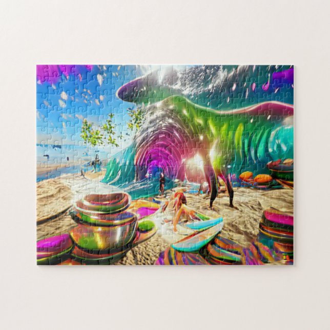 Psychedelic Surfing Beach Sand Jigszle Puzzle Pussel (Horisontell)