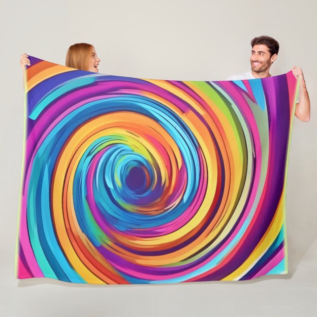 Psychedelic Swirl of Rainbow Hues Fleecefilt (På plats)