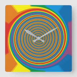 Psychedelic Swirl Rainbow Childrens Wall Clocks Fyrkantig Klocka