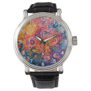 Psychedelic Swirls Oljemålning Armbandsur