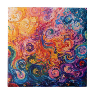 Psychedelic Swirls Oljemålning Kakelplatta